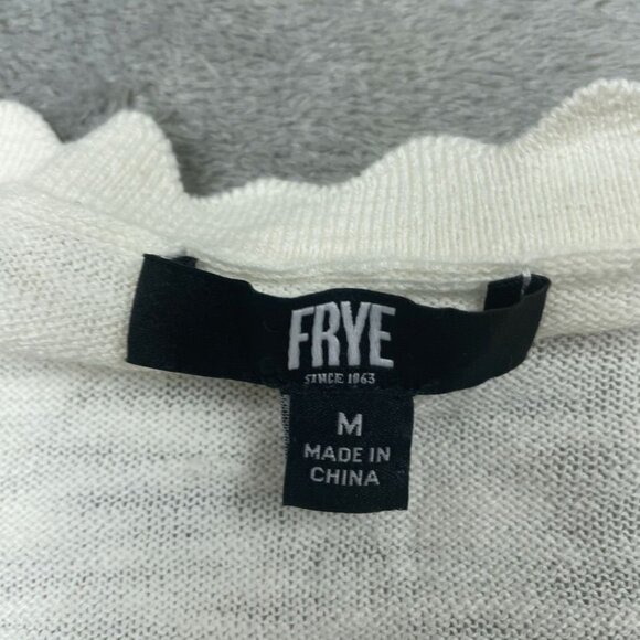Frye Womens Ivory Cotton Button-Up Cardigan Sweater M Scallop Trim d0224 - Picture 3 of 8
